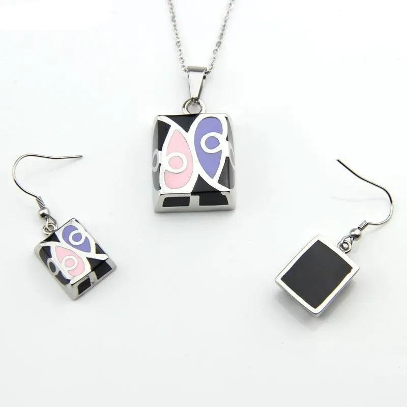 Stainless Steel Jewelry Eye Pattern Square Shape Resin Jewelry Set for Women