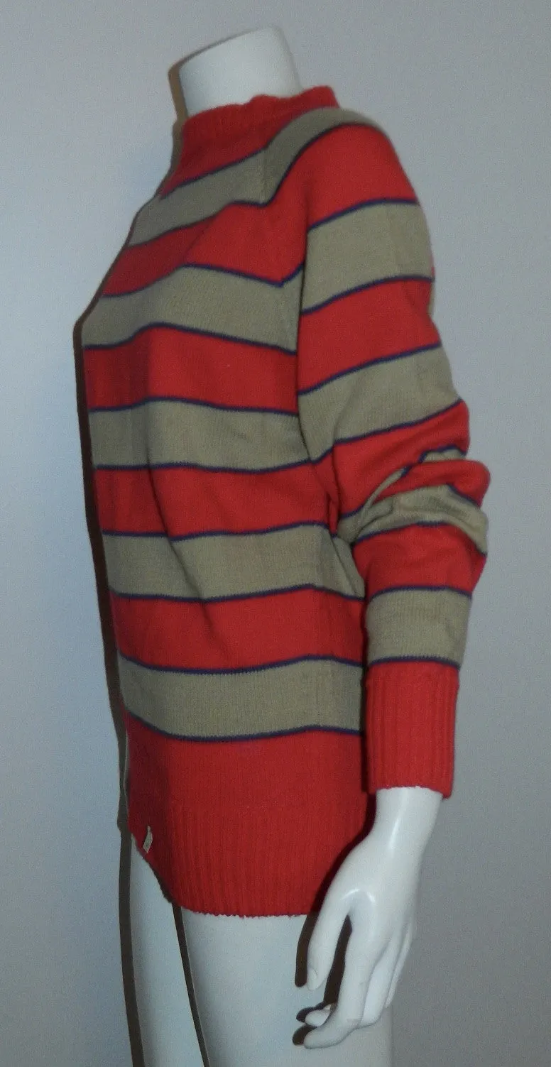 vintage 1960s sweater MOD red cotton stripe raglan sleeve Mens S - M