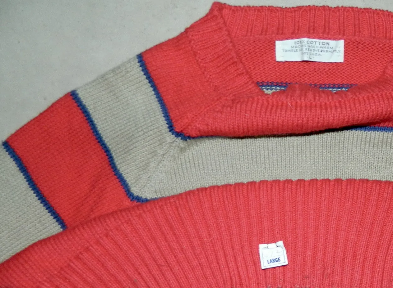 vintage 1960s sweater MOD red cotton stripe raglan sleeve Mens S - M