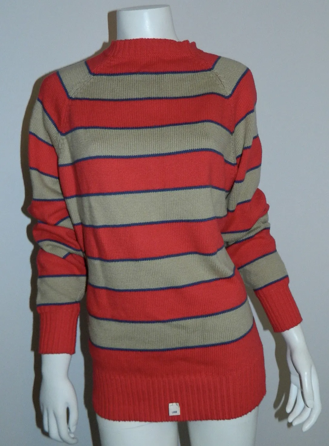 vintage 1960s sweater MOD red cotton stripe raglan sleeve Mens S - M