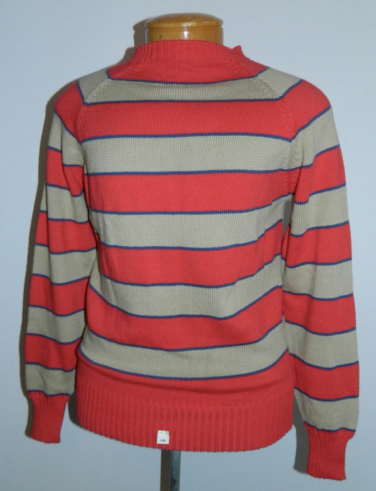 vintage 1960s sweater MOD red cotton stripe raglan sleeve Mens S - M