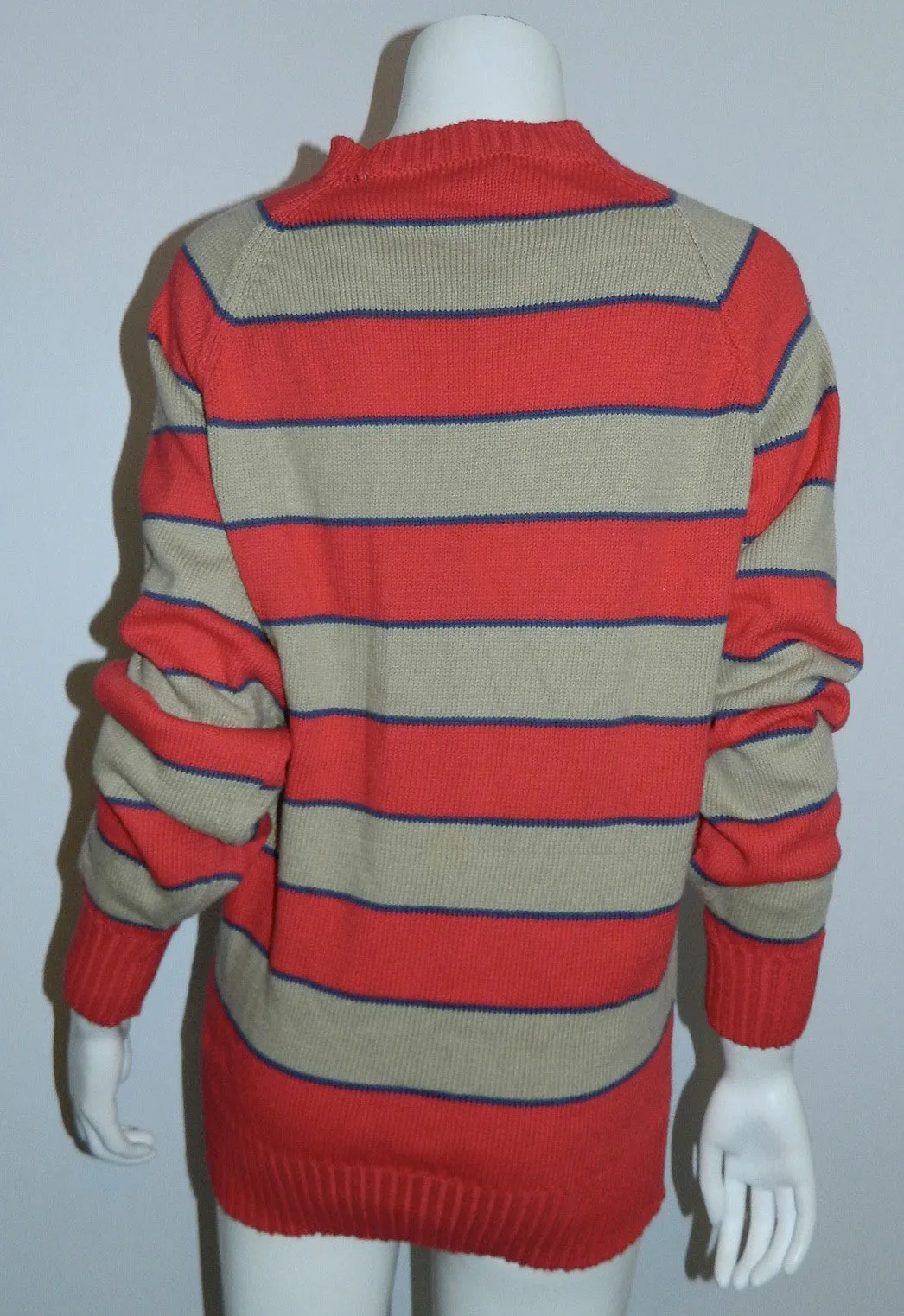 vintage 1960s sweater MOD red cotton stripe raglan sleeve Mens S - M