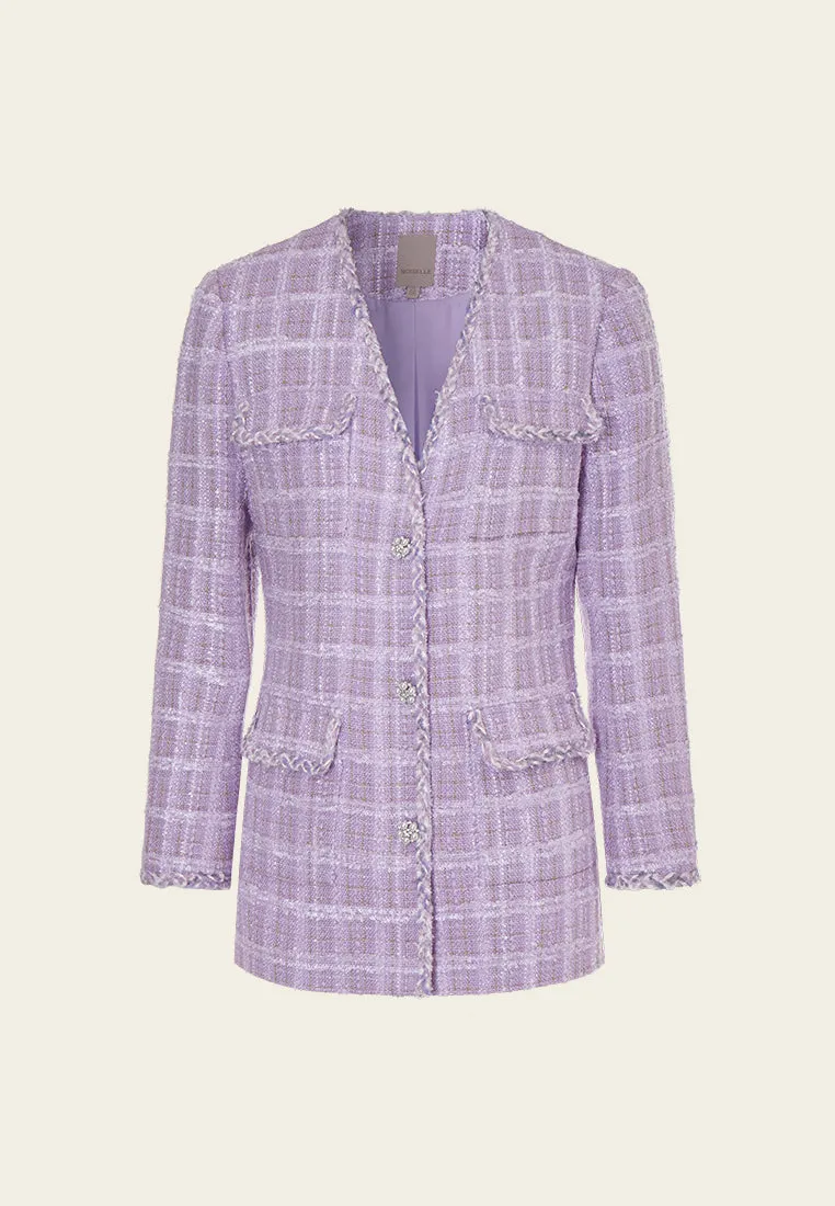 Violet Checked Tweed Flap-pocket Jacket