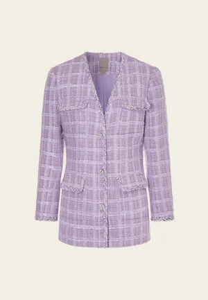 Violet Checked Tweed Flap-pocket Jacket