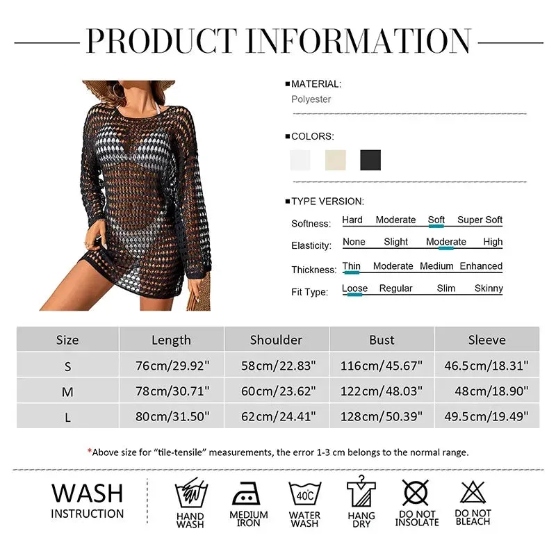 Women Crochet Swimsuit Cover-Up Sexy Hollow Out Beach Dress Summer 2023 Fairy Grunge Sweater Knit Pullovers Fishnet Bathing Suit