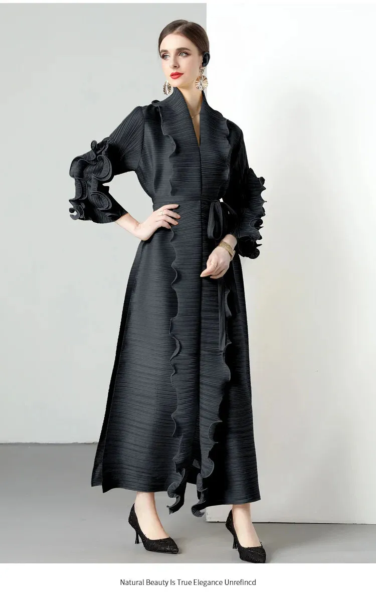 Women's Loose Fit Pleated Long Coat – Elegant Outerwear