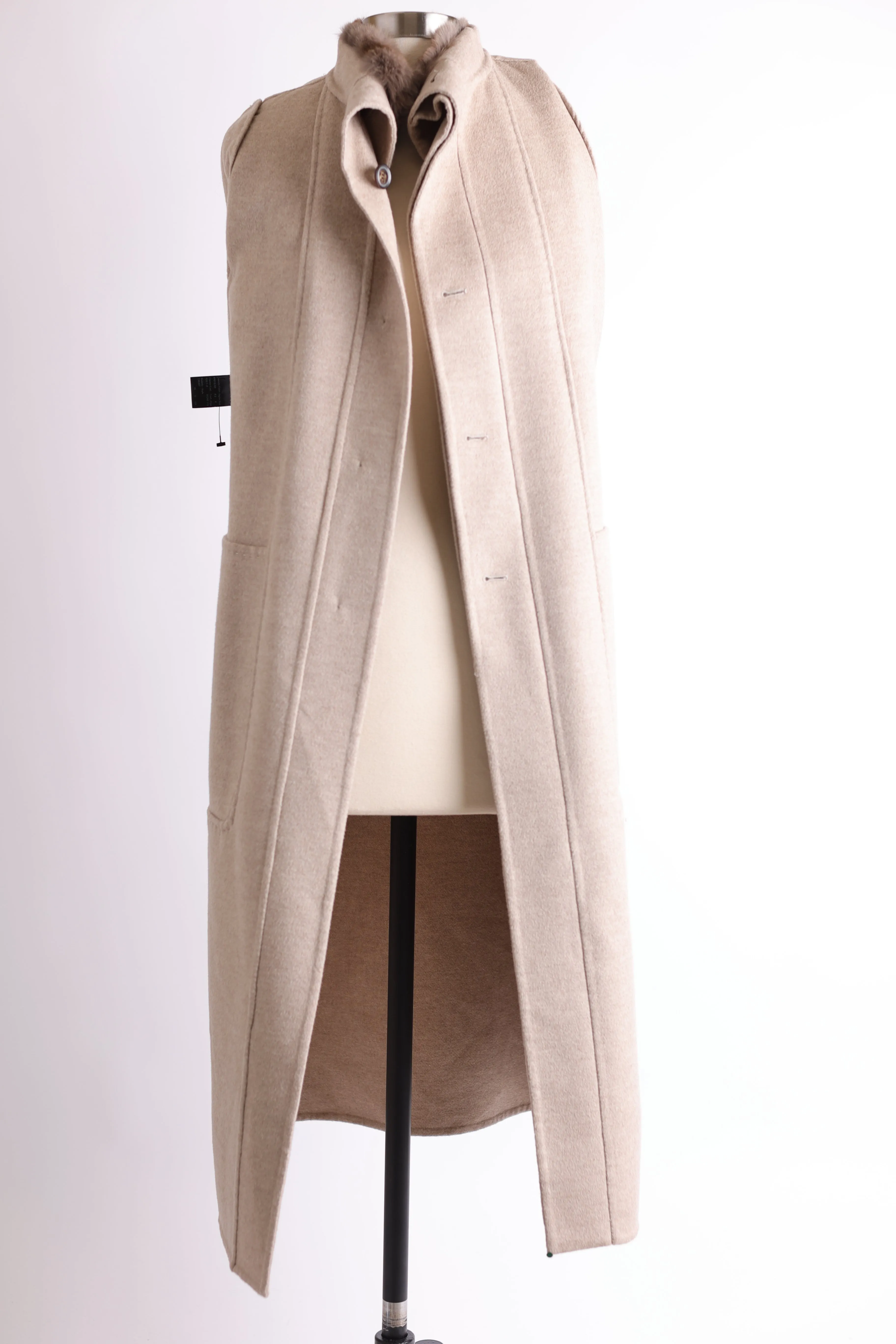 Wool Trench Coat W/ Chinchilla Trim