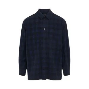 Woven Checked Wool Overshirt in Midnight Blue