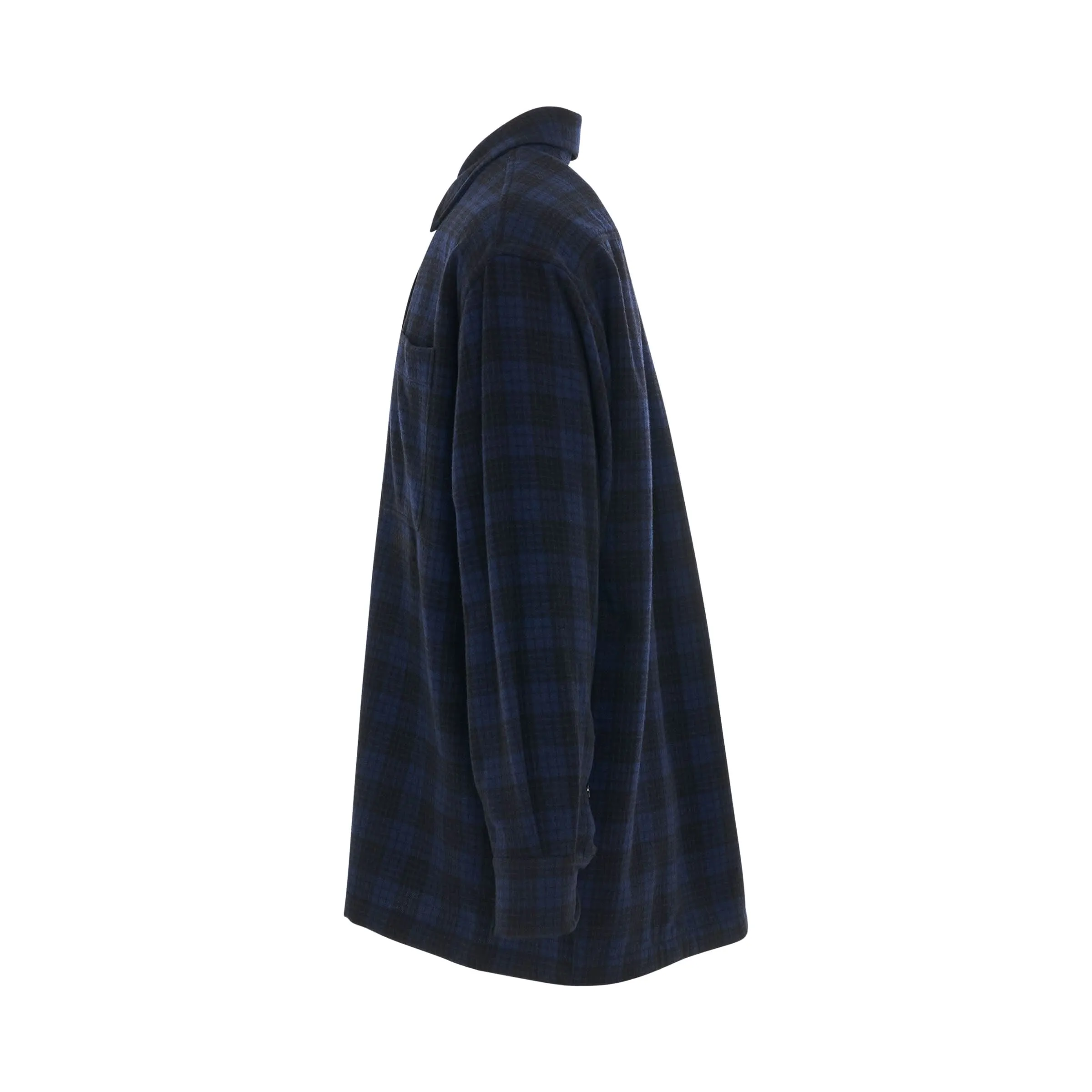 Woven Checked Wool Overshirt in Midnight Blue